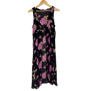 Y2K Sheer Floral Open Robe Peignoir Med Black Pink Lingerie Nightgown Cover Up